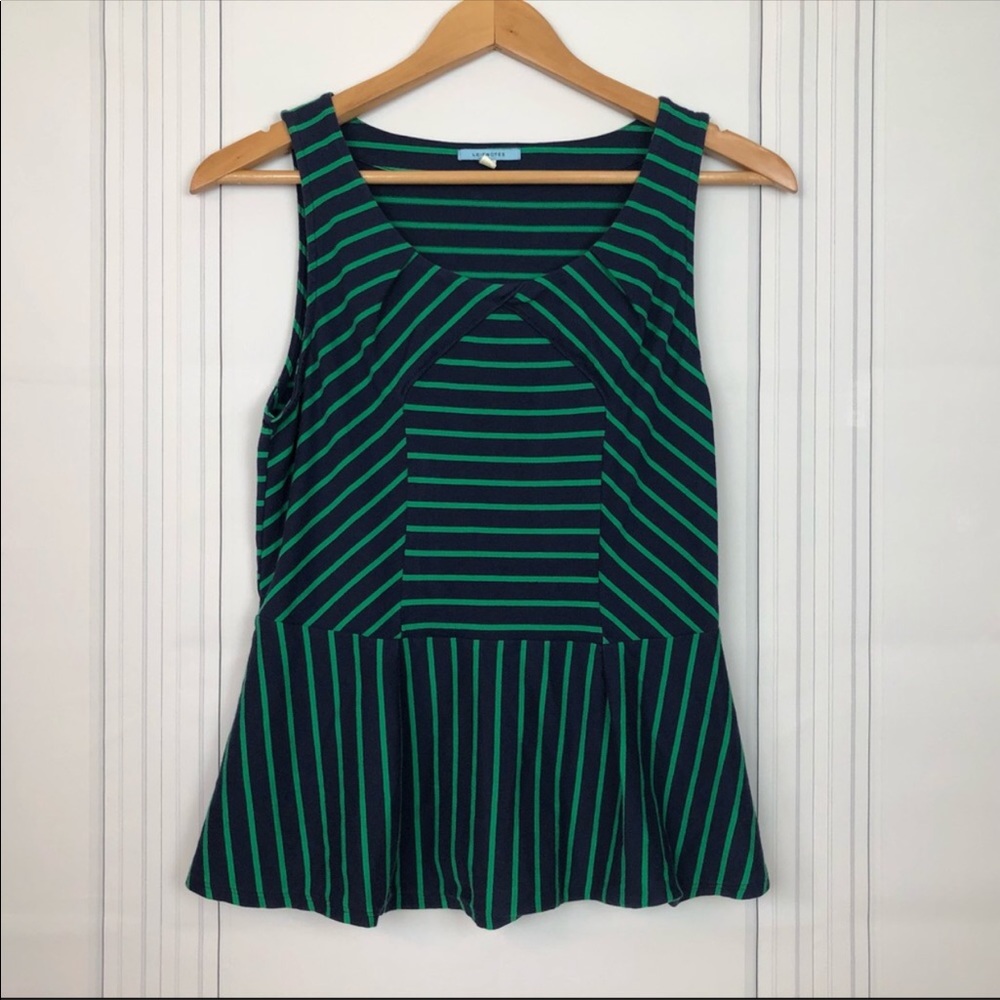 Anthropologie Leifnotes Navy & Green Peplum Top